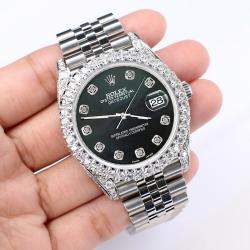 Rolex Custom Black MOP 5.9CT Diamond Stainless Steel Datejust 126300 Automatic Men's Wristwatch 41 mm