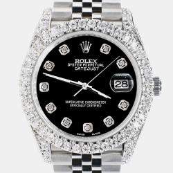 Rolex Custom Black 5.9CT Diamond Stainless Steel Datejust 126300 Automatic Men's Wristwatch 41 mm