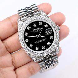 Rolex Custom Black 5.9CT Diamond Stainless Steel Datejust 126300 Automatic Men's Wristwatch 41 mm