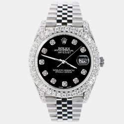 Rolex Custom Black 5.9CT Diamond Stainless Steel Datejust 126300 Automatic Men's Wristwatch 41 mm