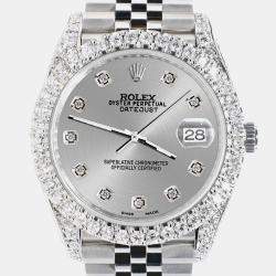 Rolex Custom Silver 5.9CT Diamond Stainless Steel Datejust 126300 Automatic Men's Wristwatch 41 mm