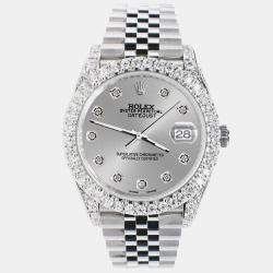Rolex Custom Silver 5.9CT Diamond Stainless Steel Datejust 126300 Automatic Men's Wristwatch 41 mm