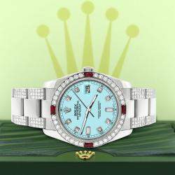 Rolex Custom Aqua Blue 4.5CT Diamond Stainless Steel Datejust 116200 Automatic Men's Wristwatch 36 mm