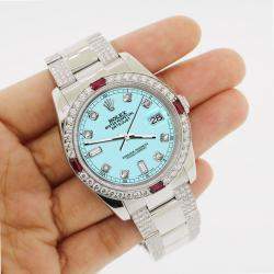 Rolex Custom Aqua Blue 4.5CT Diamond Stainless Steel Datejust 116200 Automatic Men's Wristwatch 36 mm
