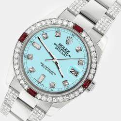Rolex Custom Aqua Blue 4.5CT Diamond Stainless Steel Datejust 116200 Automatic Men's Wristwatch 36 mm