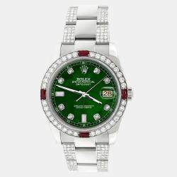 Rolex Custom Forest Green 4.5CT Diamond Stainless Steel Datejust 116200 Automatic Men's Wristwatch 36 mm
