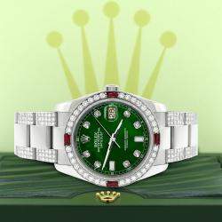Rolex Custom Forest Green 4.5CT Diamond Stainless Steel Datejust 116200 Automatic Men's Wristwatch 36 mm