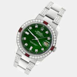 Rolex Custom Forest Green 4.5CT Diamond Stainless Steel Datejust 116200 Automatic Men's Wristwatch 36 mm