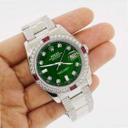 Rolex Custom Forest Green 4.5CT Diamond Stainless Steel Datejust 116200 Automatic Men's Wristwatch 36 mm