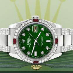 Rolex Custom Forest Green 4.5CT Diamond Stainless Steel Datejust 116200 Automatic Men's Wristwatch 36 mm