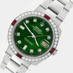 Rolex Custom Forest Green 4.5CT Diamond Stainless Steel Datejust 116200 Automatic Men's Wristwatch 36 mm