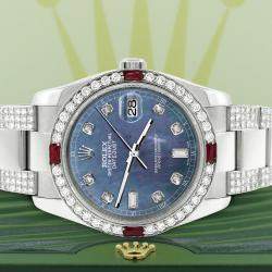 Rolex Custom Black 4.5CT Diamond Stainless Steel Datejust 116200 Automatic Men's Wristwatch 36 mm