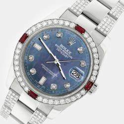 Rolex Custom Black 4.5CT Diamond Stainless Steel Datejust 116200 Automatic Men's Wristwatch 36 mm
