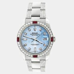 Rolex Custom Blue 4.5CT Diamond Stainless Steel Datejust 116200 Automatic Men's Wristwatch 36 mm