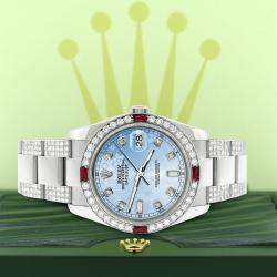Rolex Custom Blue 4.5CT Diamond Stainless Steel Datejust 116200 Automatic Men's Wristwatch 36 mm