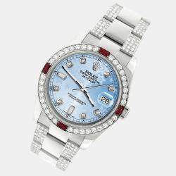 Rolex Custom Blue 4.5CT Diamond Stainless Steel Datejust 116200 Automatic Men's Wristwatch 36 mm
