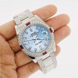 Rolex Custom Blue 4.5CT Diamond Stainless Steel Datejust 116200 Automatic Men's Wristwatch 36 mm