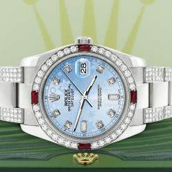 Rolex Custom Blue 4.5CT Diamond Stainless Steel Datejust 116200 Automatic Men's Wristwatch 36 mm