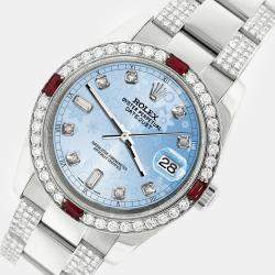 Rolex Custom Blue 4.5CT Diamond Stainless Steel Datejust 116200 Automatic Men's Wristwatch 36 mm