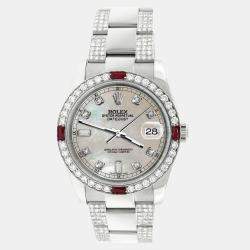 Rolex Custom Champagne MOP 4.5CT Diamond Stainless Steel Datejust 116200 Automatic Men's Wristwatch 36 mm