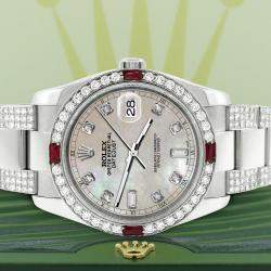 Rolex Custom Champagne MOP 4.5CT Diamond Stainless Steel Datejust 116200 Automatic Men's Wristwatch 36 mm