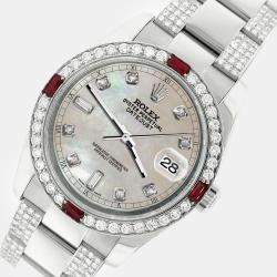Rolex Custom Champagne MOP 4.5CT Diamond Stainless Steel Datejust 116200 Automatic Men's Wristwatch 36 mm
