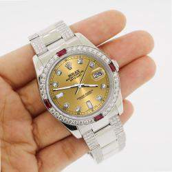 Rolex Custom Champagne 4.5CT Diamond Stainless Steel Datejust 116200 Automatic Men's Wristwatch 36 mm
