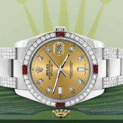 Rolex Custom Champagne 4.5CT Diamond Stainless Steel Datejust 116200 Automatic Men's Wristwatch 36 mm