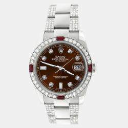 Rolex Custom Chocolate 4.5CT Diamond Stainless Steel Datejust 116200 Automatic Men's Wristwatch 36 mm