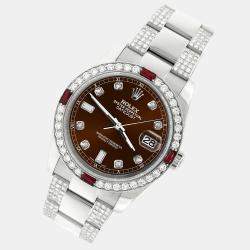 Rolex Custom Chocolate 4.5CT Diamond Stainless Steel Datejust 116200 Automatic Men's Wristwatch 36 mm