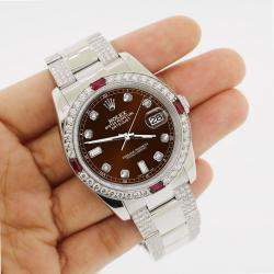 Rolex Custom Chocolate 4.5CT Diamond Stainless Steel Datejust 116200 Automatic Men's Wristwatch 36 mm