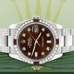 Rolex Custom Chocolate 4.5CT Diamond Stainless Steel Datejust 116200 Automatic Men's Wristwatch 36 mm