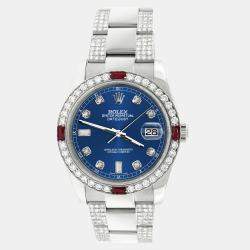 Rolex Custom Cobalt Blue 4.5CT Diamond Stainless Steel Datejust 116200 Automatic Men's Wristwatch 36 mm