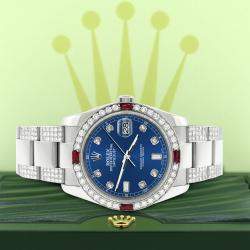 Rolex Custom Cobalt Blue 4.5CT Diamond Stainless Steel Datejust 116200 Automatic Men's Wristwatch 36 mm