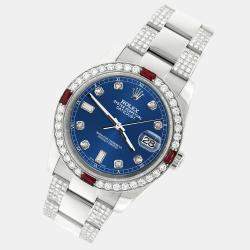 Rolex Custom Cobalt Blue 4.5CT Diamond Stainless Steel Datejust 116200 Automatic Men's Wristwatch 36 mm
