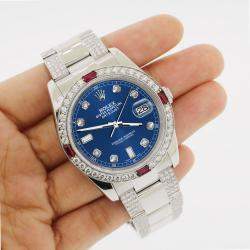 Rolex Custom Cobalt Blue 4.5CT Diamond Stainless Steel Datejust 116200 Automatic Men's Wristwatch 36 mm