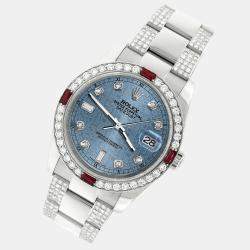 Rolex Custom Ice Blue 4.5CT Diamond Stainless Steel Datejust 116200 Automatic Men's Wristwatch 36 mm