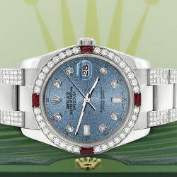 Rolex Custom Ice Blue 4.5CT Diamond Stainless Steel Datejust 116200 Automatic Men's Wristwatch 36 mm