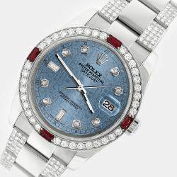 Rolex Custom Ice Blue 4.5CT Diamond Stainless Steel Datejust 116200 Automatic Men's Wristwatch 36 mm