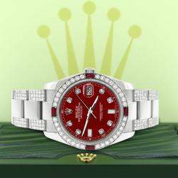 Rolex Custom Imperial Red 4.5CT Diamond Stainless Steel Datejust 116200 Automatic Men's Wristwatch 36 mm