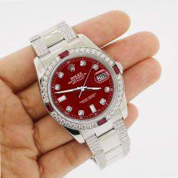 Rolex Custom Imperial Red 4.5CT Diamond Stainless Steel Datejust 116200 Automatic Men's Wristwatch 36 mm
