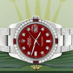 Rolex Custom Imperial Red 4.5CT Diamond Stainless Steel Datejust 116200 Automatic Men's Wristwatch 36 mm