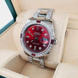 Rolex Custom Imperial Red 4.5CT Diamond Stainless Steel Datejust 116200 Automatic Men's Wristwatch 36 mm