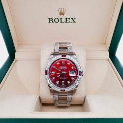 Rolex Custom Imperial Red 4.5CT Diamond Stainless Steel Datejust 116200 Automatic Men's Wristwatch 36 mm