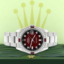 Rolex Custom Maroon Vignette 4.5CT Diamond Stainless Steel Datejust 116200 Automatic Men's Wristwatch 36 mm
