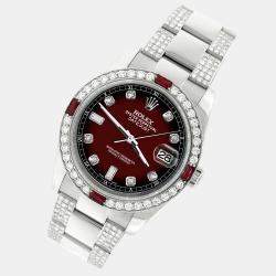 Rolex Custom Maroon Vignette 4.5CT Diamond Stainless Steel Datejust 116200 Automatic Men's Wristwatch 36 mm