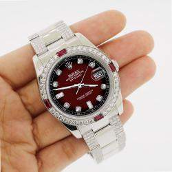 Rolex Custom Maroon Vignette 4.5CT Diamond Stainless Steel Datejust 116200 Automatic Men's Wristwatch 36 mm