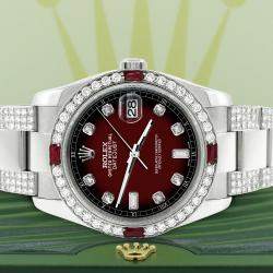 Rolex Custom Maroon Vignette 4.5CT Diamond Stainless Steel Datejust 116200 Automatic Men's Wristwatch 36 mm