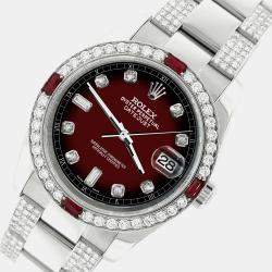 Rolex Custom Maroon Vignette 4.5CT Diamond Stainless Steel Datejust 116200 Automatic Men's Wristwatch 36 mm