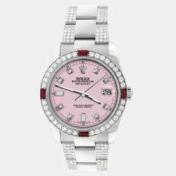 Rolex Custom Orchid Pink 4.5CT Diamond Stainless Steel Datejust 116200 Automatic Men's Wristwatch 36 mm